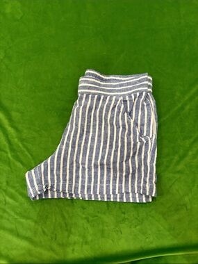 Blue and White Striped Casual Shorts